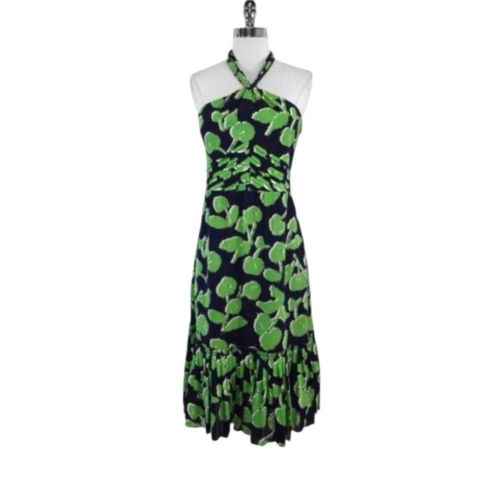 Tory Burch Eloriane Navy/Green Leaf Print Silk
Halter Dress Size 8 - Picture 2 of 14
